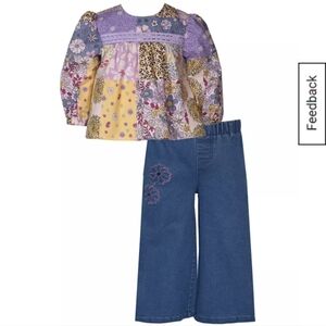 BONNIE BABY Floral Boho Patchwork Kids Jean Outfit